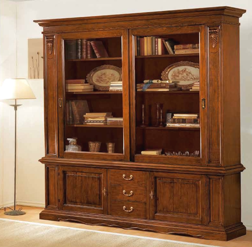 Armadio Multifunzione Alto 160 Cm Con Libreria Estraibile E Vetrina LED - Mobile Con Anta In Vetro, Cassetto Laterale E Ruote - Per Soggiorno, Cucina, Studio - 2